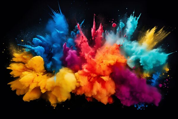 explosion de pigments fluorescents et phosphorescents de toutes les couleurs